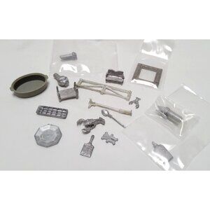 Lot of 17 Vintage Silver Metal and Plastic Miniature Dollhouse Accessories